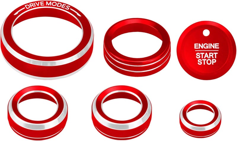 HDUFC for Ford 2024 2025 Ranger, air Conditioning, Volume Control, Push-Button Start, 4WD and Headlight switches, 7 Pieces of Aluminum Alloy knob Cover Decoration (red) - Image 2